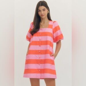 Entro Pink and Orange Striped Dress